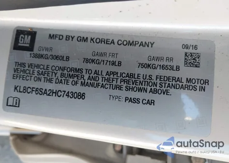 2017 Chevrolet Spark 2Lt Cvt from USA, damaged, VIN KL8CF6SA2HC743086